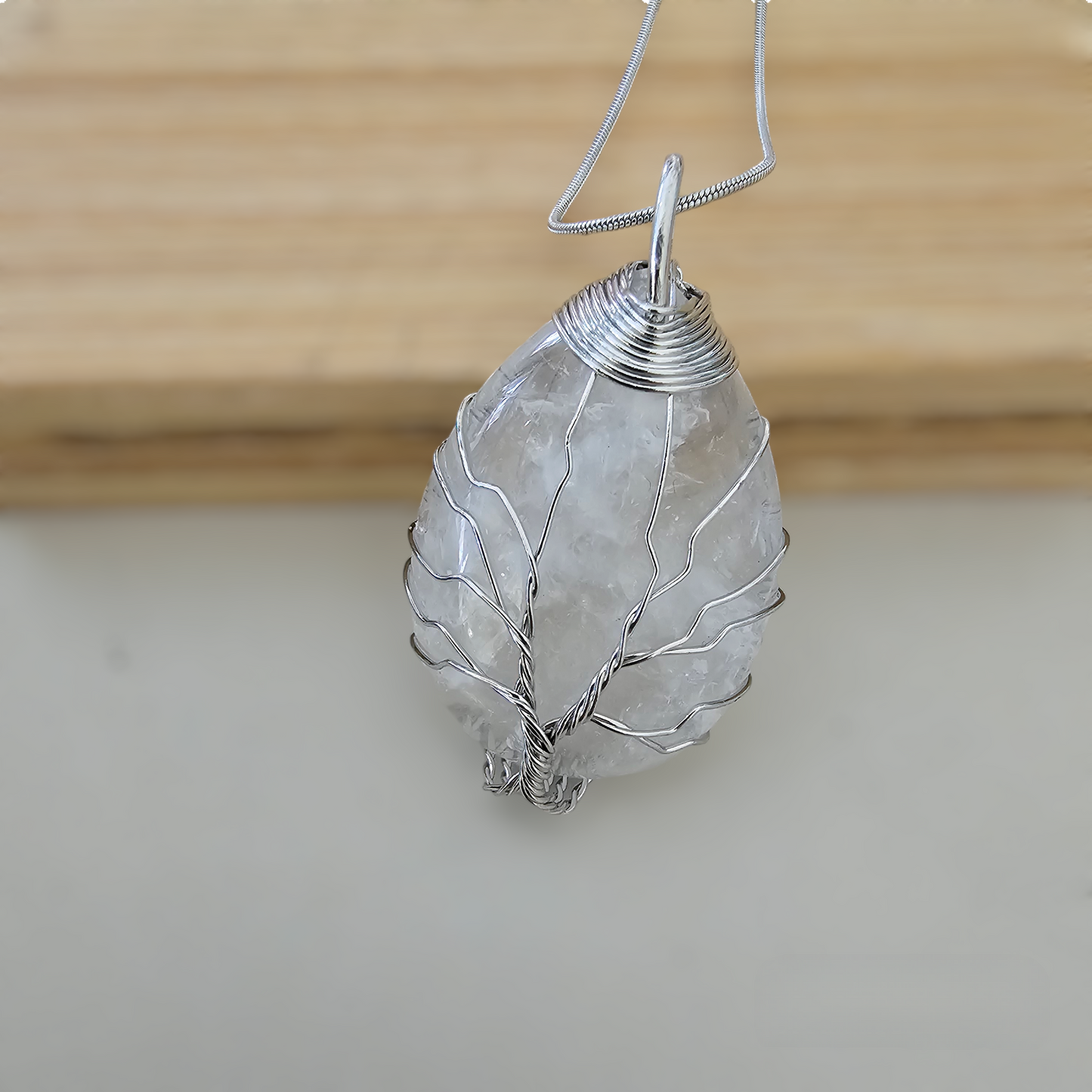 Anhänger Lebensbaum Bergkristall | Silber, Weiß